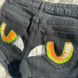 BDG‎ Black Cat Eye Shorts | Hand Painted Back Pockets | Festival Look Size 28